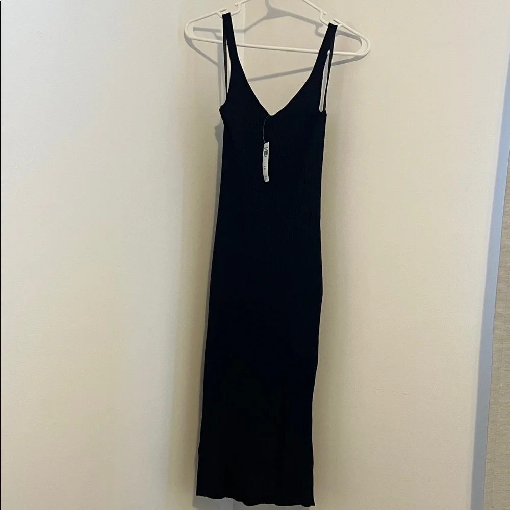 Nwt Abercrombie & Fitch Black Ribbed V-Neck Maxi Slip Dress